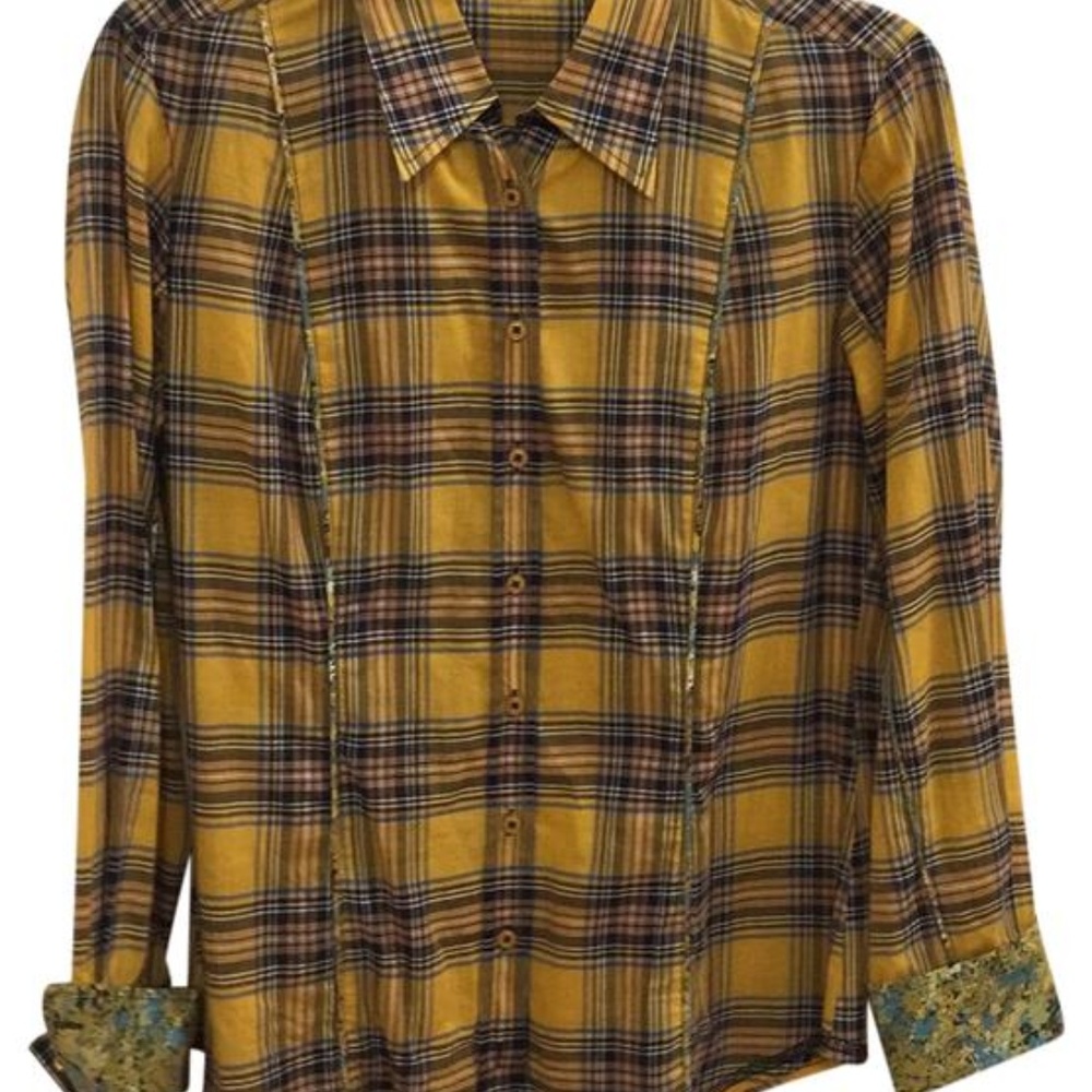 Plaid Button Down w/ Floral Cuff and Collar